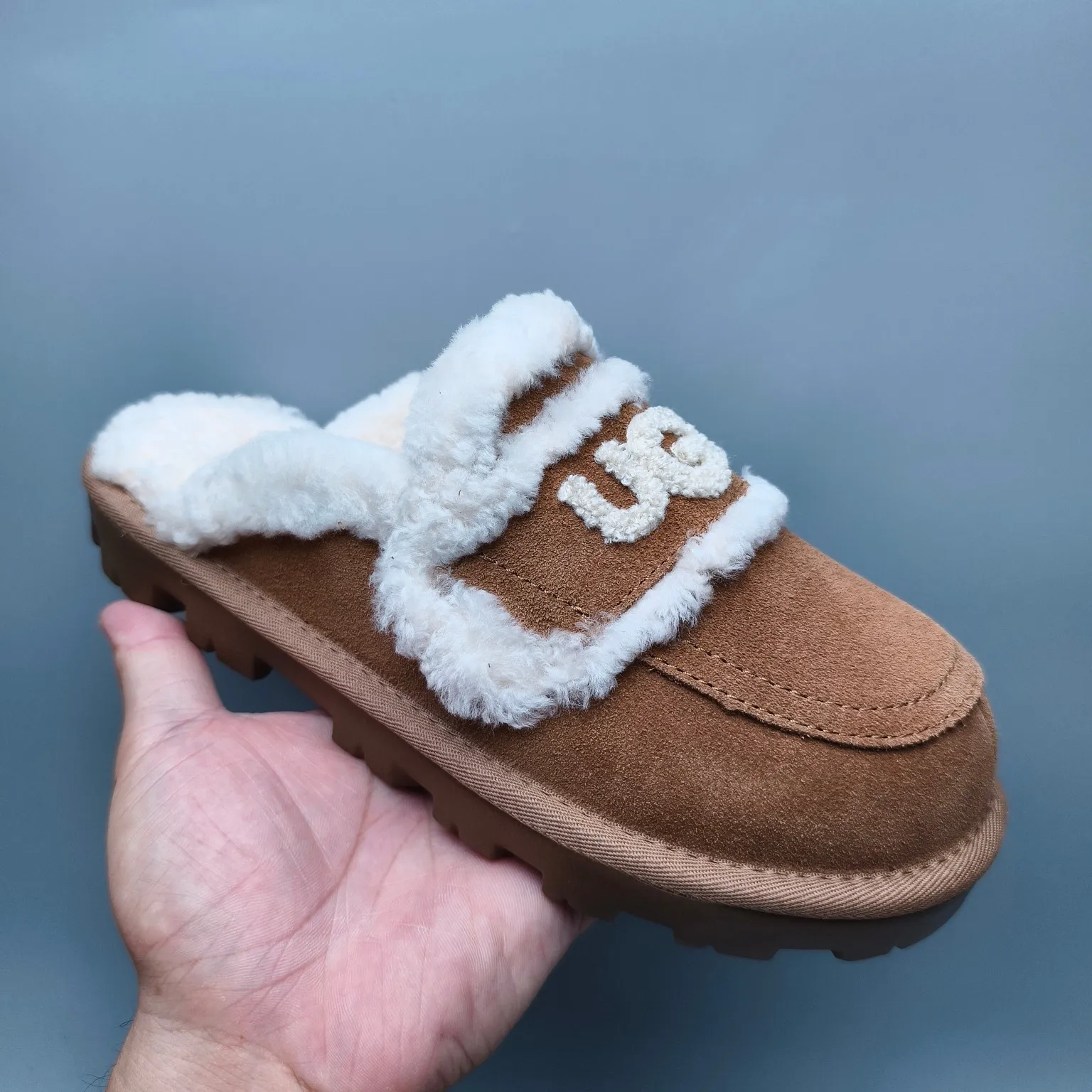 💰440 UGG sheepskin all-in-one snow boots 1206 curly large LOGO casual fur mop Color: maroon sand antelope brown Size: 35-40